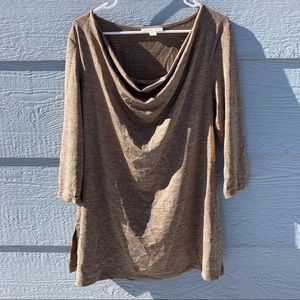 Coldwater Creek Women's Knit Heathered Travallure Top sz L tan/gold, 3/4 sleeves